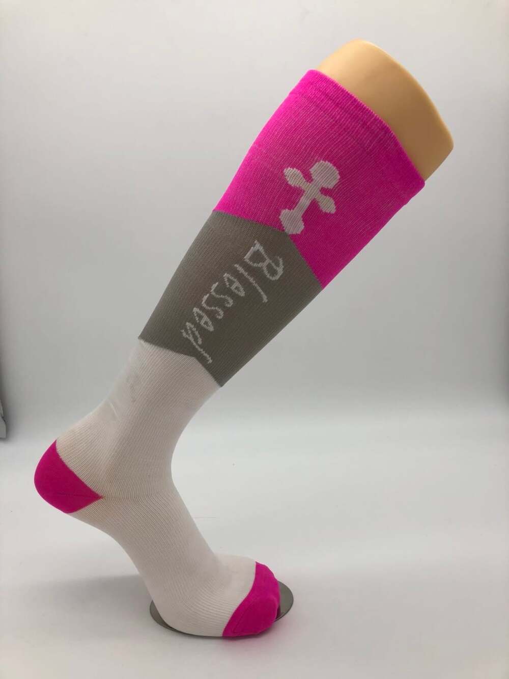 Blessed Women’s Knee High Compression Socks Pink Gray White Small 4-8